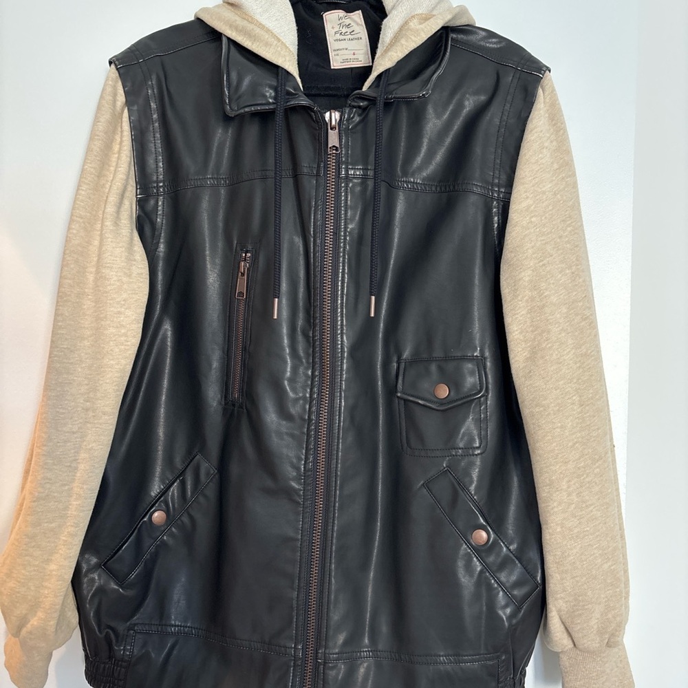 Free People We The Free Vegan Leather Hoodie Jacket – Size S